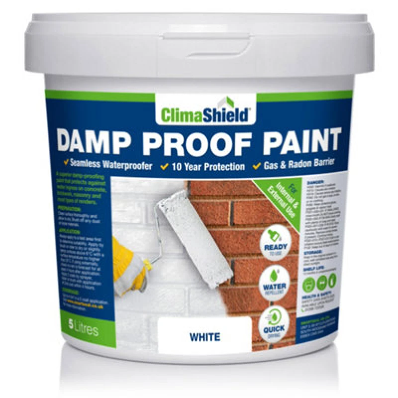 Image of Climashield Damp Proof Paint - Waterproof Paint, (White), Liquid Dpm, Breathable Protection, Damp-Proof, Internal And External, 5L