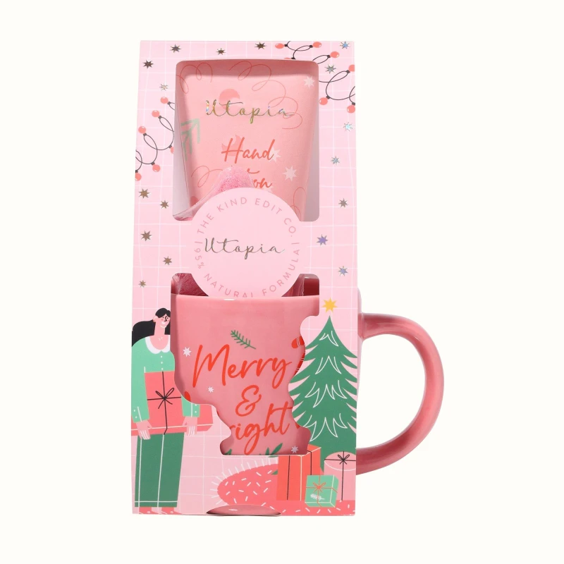 Image of Be You Kind Edit Co. Festive Merry & Bright Mug Set - Pink Pink One Size