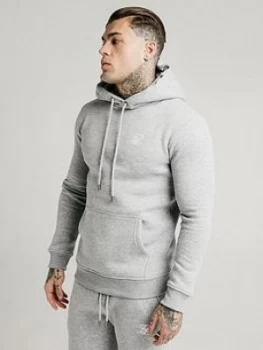 SikSilk Muscle Fit Overhead Hoodie, Grey Marl, Size 2XL, Men