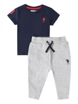 Image of U.S. Polo Assn. Toddler Boys Player 3 T-Shirt & Jog Set - Navy/grey, Navy/Grey, Size Age: 12 Months
