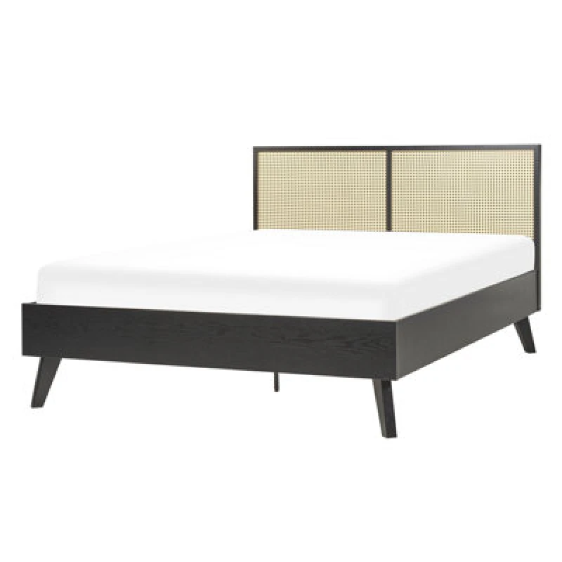 Image of Beliani Bed Rattan Monpazier 140 X 200 Cm (Eu Double) Black