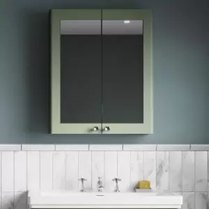 image of Nuie Classique 2-Door Mirrored Bathroom Cabinet 600mm Wide - Satin Green