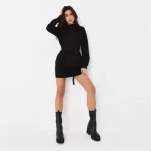 image of Missguided Tall Black Roll Neck Knit Dress - Black