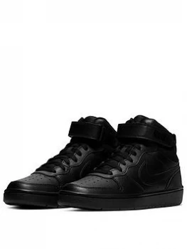 image of Nike Junior Court Borough Mid 2 Trainer - Black Black, Size 3