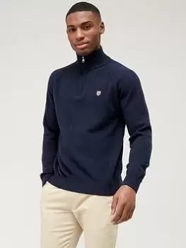 image of GANT Banner Shield Knitted Quarter Zip - Navy, Size S, Men