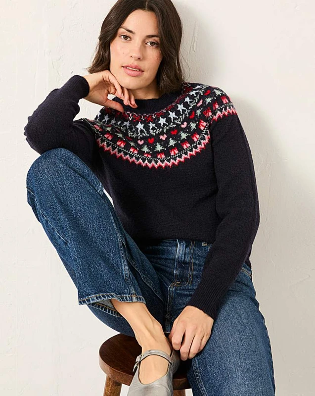 Image of FatFace Fatface Noelle Fairisle Jumper Navy - FatFace - Size: 22 Navy Female 22 RF32707