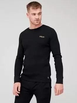 Image of Polo Ralph Lauren Waffle Long Sleeve Lounge Top - Black, Size XL, Men