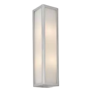 image of Newham Outdoor Contemporary 2 Light Wall Lamp Chrome, Frosted Glass