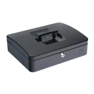 image of 5 Star Facilities Cash Box with 5 compartment Tray Steel Spring Lock 12" W300xD240xH70mm Black