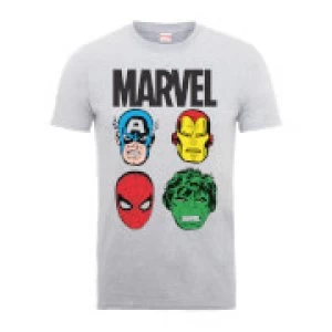 Marvel Comics Main Character Faces Mens Grey T-Shirt - XXL