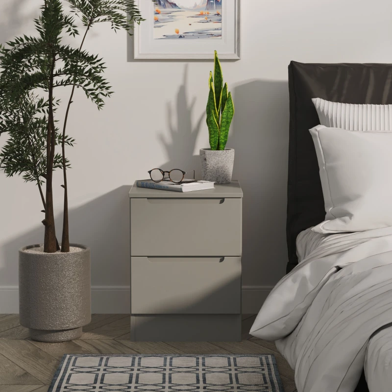 Image of Welcome Furniture Ready Assembled Milan 2 Drawer Bedside Cabinet In Dusk Grey MIL005DGDG