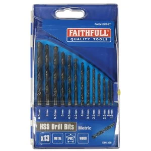 image of Faithfull HSS Drill Bit Set of 13 - 1.5 - 6.5mm