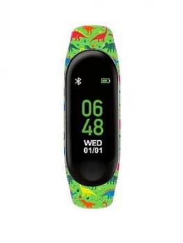 image of Tikkers Activity Tracker Digital Dial Green Dinosaur Print Silicone Strap Kids Watch