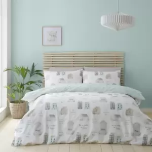 Image of Catherine Lansfield Home Sweet Home Reversible White Duvet Cover & Pillowcase Set White
