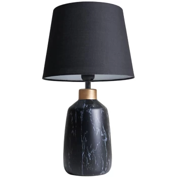 image of Black Marble Effect Table Lamp With Tapered Lampshade - Black