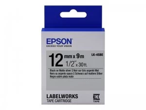 image of Epson LK-4SBE Black on Matte Silver Labelling Tape 12mm x 9m