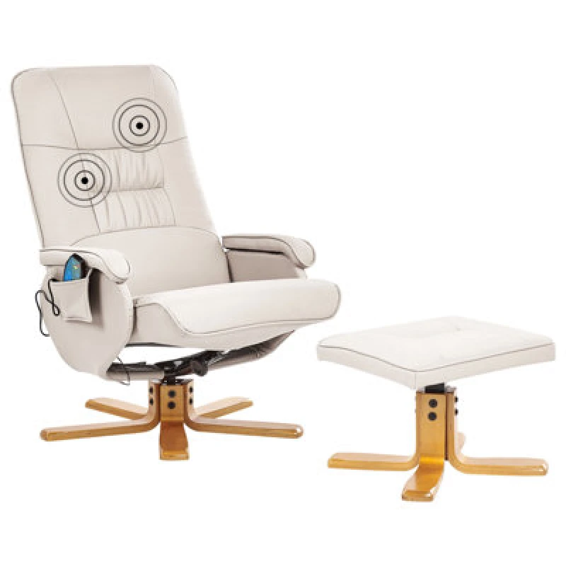 Image of Beliani Massage Chair Relaxpro With Footstool Faux Leather Light Beige