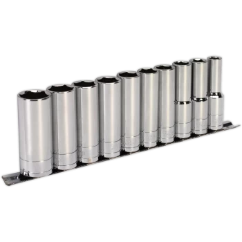 Image of Siegen 10 Piece 1/2" Drive Deep Hexagon WallDrive Socket Set Metric 1/2"