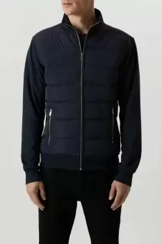 Image of Mens Navy Funnel Neck Quilted Hybrid Jacket