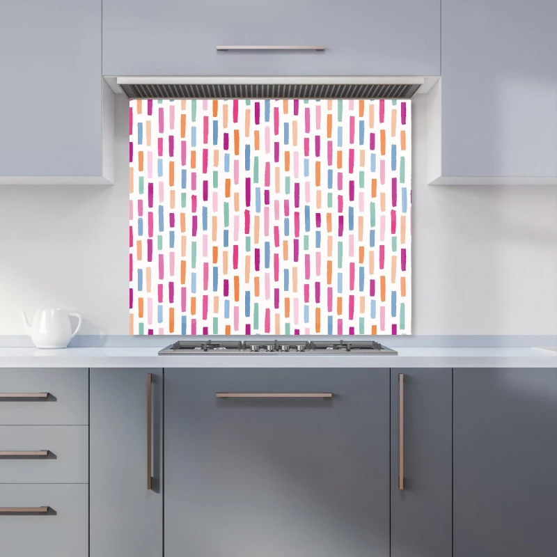Image of Warren Reed - Designer Vertical Abstract Brush Pattern Kitchen Splashback in Pink Size: 700mm x 650mm Pink Unisex 700mm x 650mm