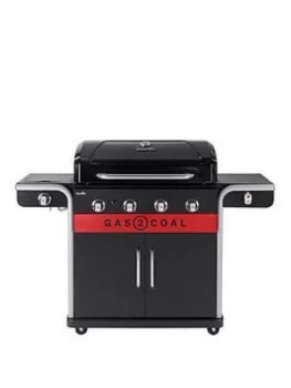 image of Char-Broil Char-Broil Gas2Coal 440 Hybrid Grill - 4 Burner Gas & Coal Barbecue Grill, Black Finish.