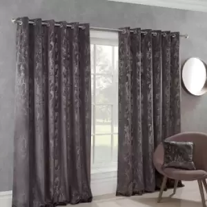 Image of Sundour Malmo Faux Distressed Velvet Charcoal Fully Lined Eyelet Curtain Pair 66x90'