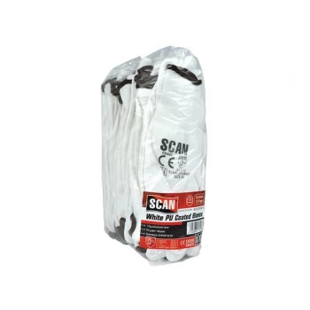 Image of Scan White PU Coated Gloves - XL (Size 10) (Pack 12)