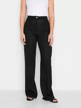 Image of Long Tall Sally Black Pinstitch Linen Trouser 36", Black, Size 14, Women