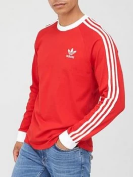 image of adidas Originals 3-stripe Long Sleeve T-Shirt, Red Size M Men