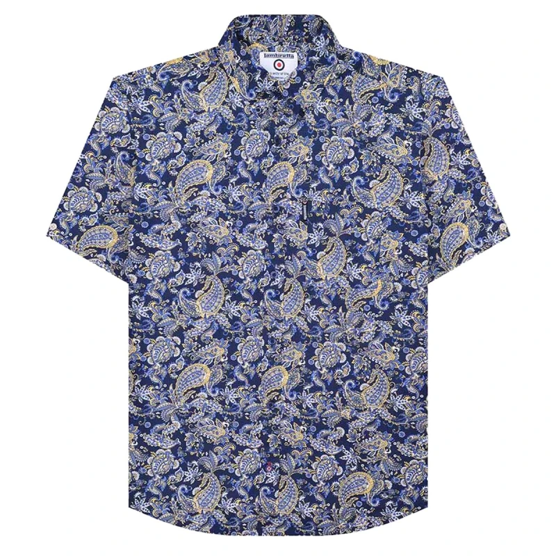 Image of Lambretta Lambretta Men Paisley Short-Sleeved Shirt in Navy Size: Small Navy S Male 5063703649810