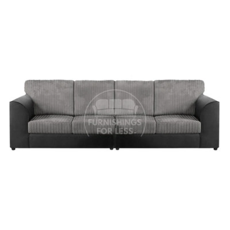 Image of Furnishings For Less UK Luxor Long Fabric Jumbo Cord 4 Seater Sofa - Full Back Black And Grey