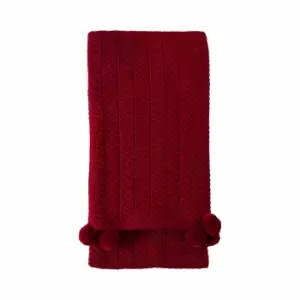 Image of Crossland Grove Herringbone Pom Pom Throw Red 1300x1700mm