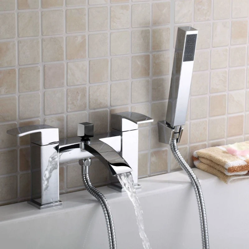 Image of Nes Home Modern Waterfall Bath Filler Shower Mixer Tap Bathroom Deck Mounted Faucet Metallic Silver