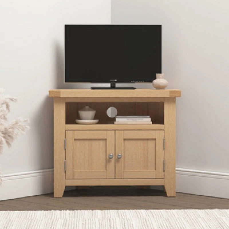Image of Seconique Windsor Corner TV Unit Real Natural Oak Fully Assembled