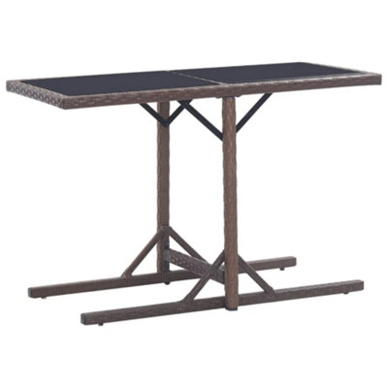 Image of vidaXL Garden Table Brown 110cm Glass and Poly Rattan Outdoor Backyard Desk