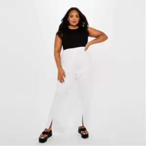 Missguided Plus Size Rib High Waisted Flared Trousers - Cream