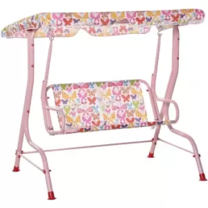 Image of Kids Two-Seater Swing Chair Garden Seat w/ Belt Adjustable Canopy Pink - Outsunny