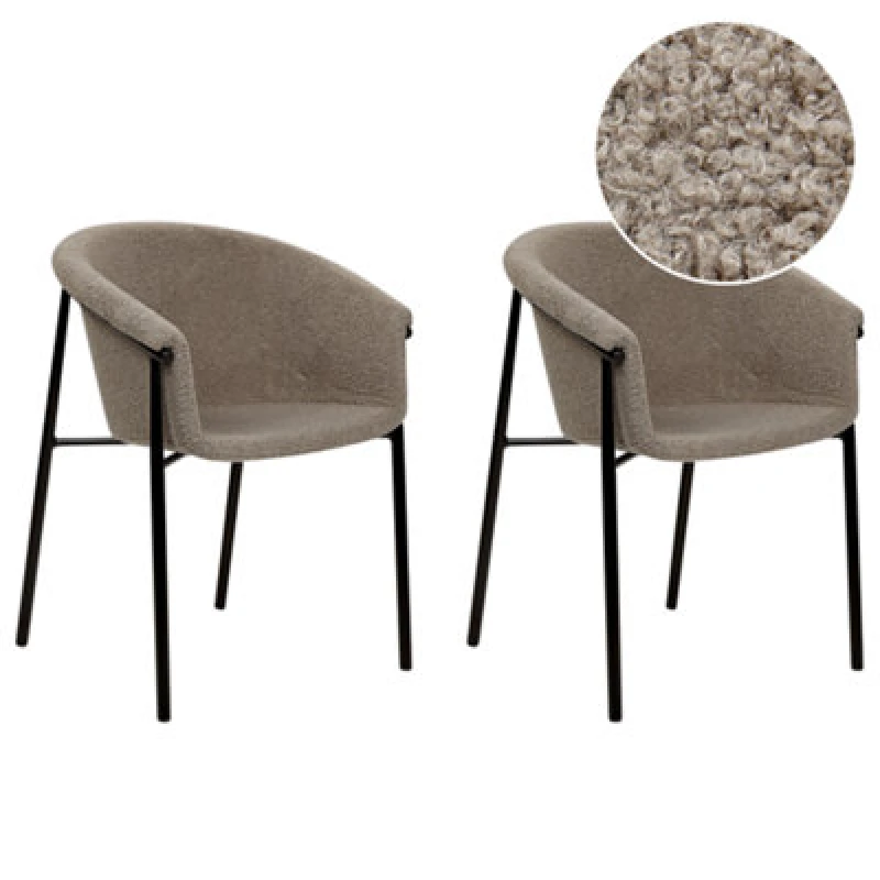 Image of Beliani Set Of 2 Dining Chairs Ames Boucle Taupe