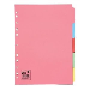 image of 5 Star Office A4 Subject Dividers 5 Part Recycled Card Multipunched 155gsm Assorted Pack of 50