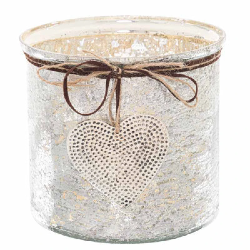 Image of Hill Interiors Mercury Hammered Heart Large Candle Holder - Glass - L16 X W16 X H15 Cm