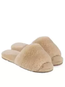 image of Just Sheepskin Lily Open Toe Sheepskin Slider Slipper - Caramel, Caramel, Size 5, Women