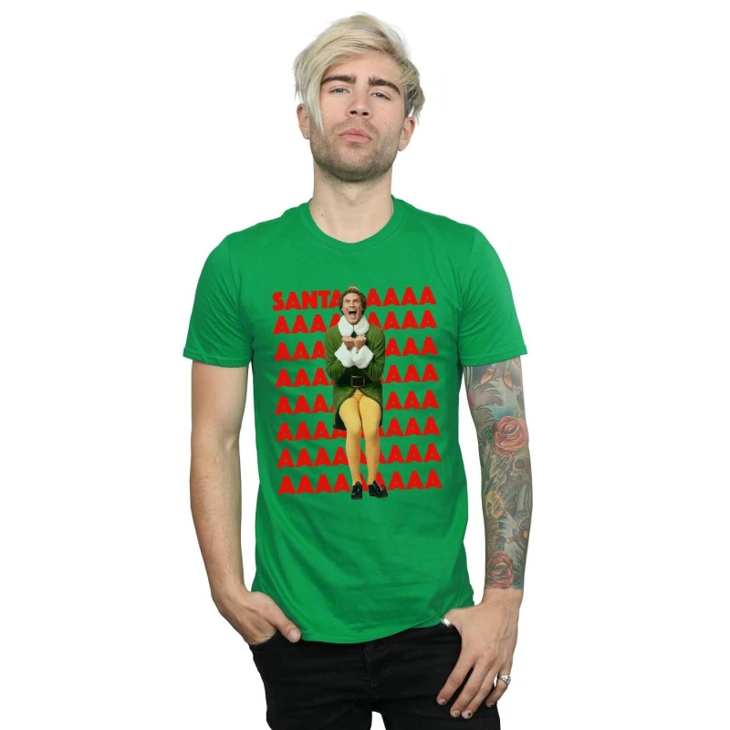Image of Elf Elf Men Buddy Santa Scream T-Shirt in Green Size: Small Green S Male 5057736051375