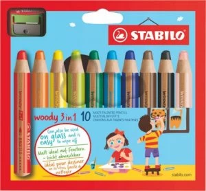 Image of Stabilo Woody 3 in 1 Colouring Pencils with Sharpener PK10