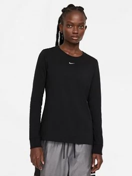 image of Nike NSW Essential Linear Long Sleeve Top - Black, Size L, Women