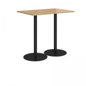 Image of Monza rectangular poseur table with flat round Black bases 1200mm x