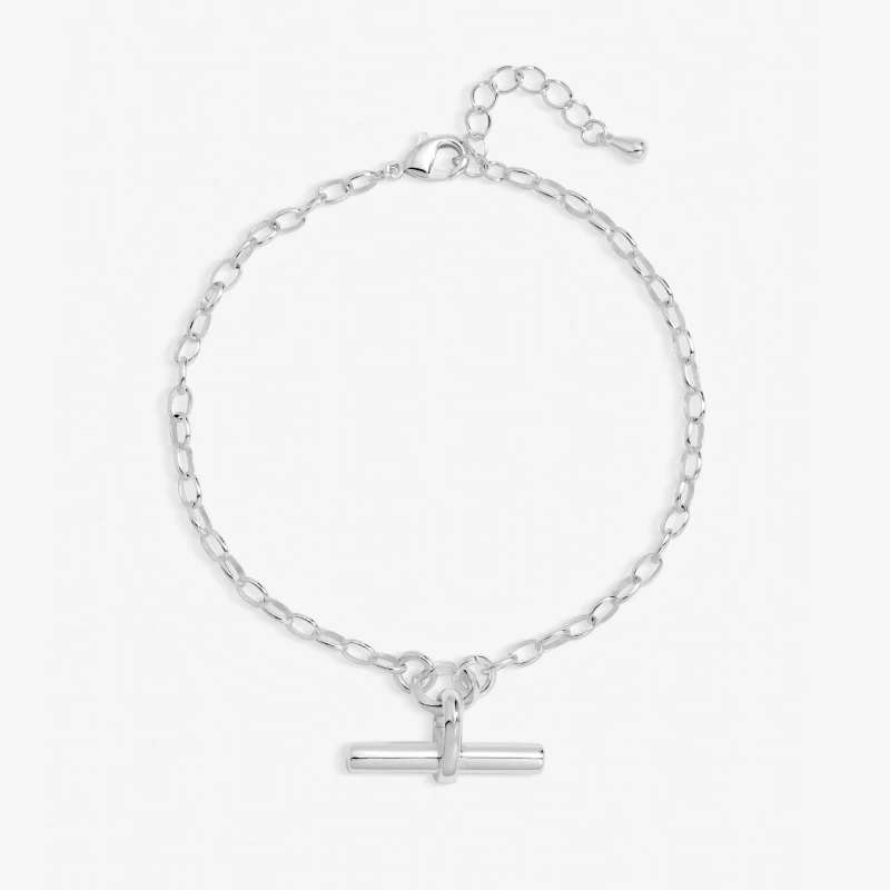 Image of Inicio Sterling Silver Plated T-Bar Bracelet - Gift Pouch Chain Bracelets One Size Silver 73784511000