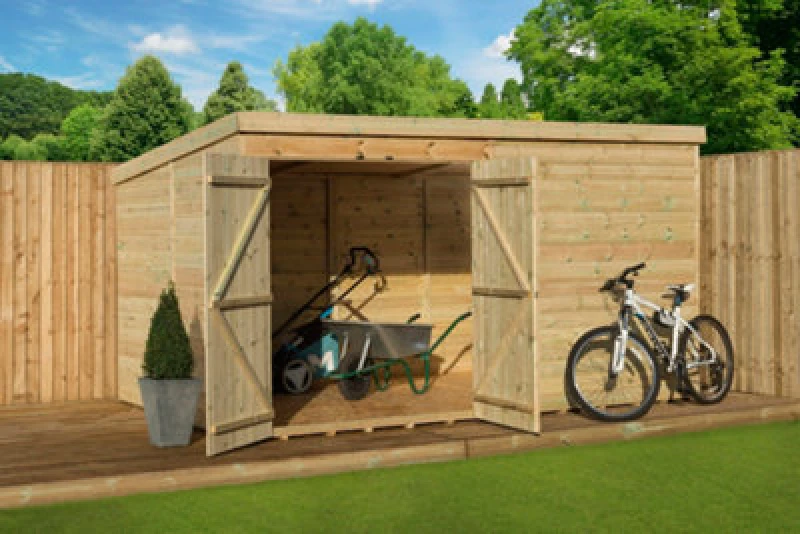 Image of Empire Sheds Empire 4000 Pent 9X8 Pressure Treated Tongue And Groove Wooden Garden Double Door Left (9' X 8' / 9ft X 8ft) (9X8)