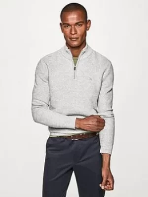 Image of Hackett Hackett Mouline Quarter Zip Knitted Jumper, Grey, Size 2XL, Men