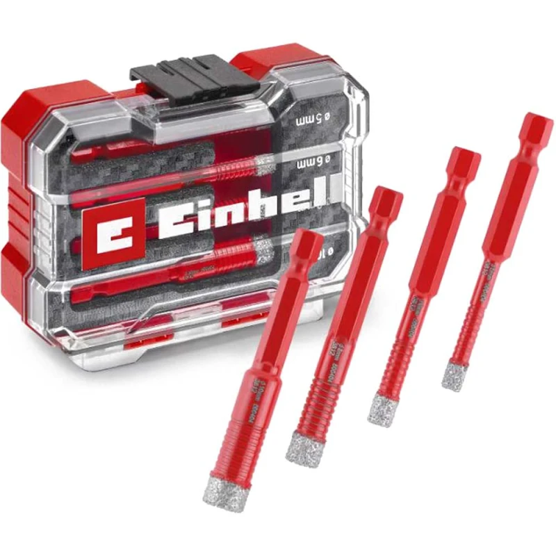 Image of Einhell 4 Piece Diamond Tipped Tile Drill Bit Set in XS Case 49500404