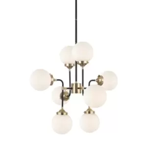 Image of Riano Globe Pendant Ceiling Light, Gold, Matt Black, Opal, 8x E27